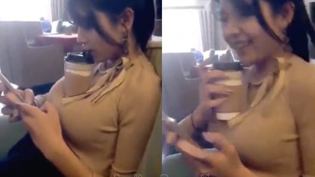 Beautiful Indian Office Girl Drinking Coffee on Top of Her Big Boobs
